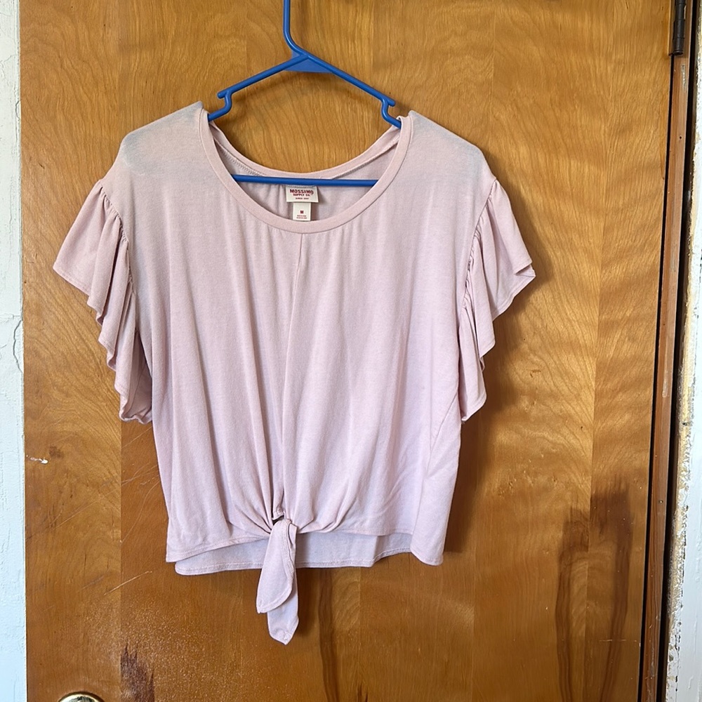 Light pink shirt with Fringe arms short sleeve and tie front